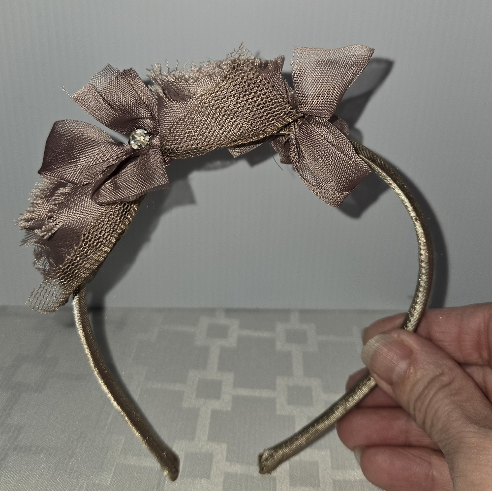 Tan Fabric Flower Headband with Rhinestone